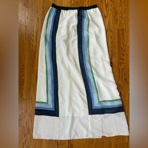 Calypso St. Barth White Maxi Skirt with Navy, Blue & Green Stripe Accents